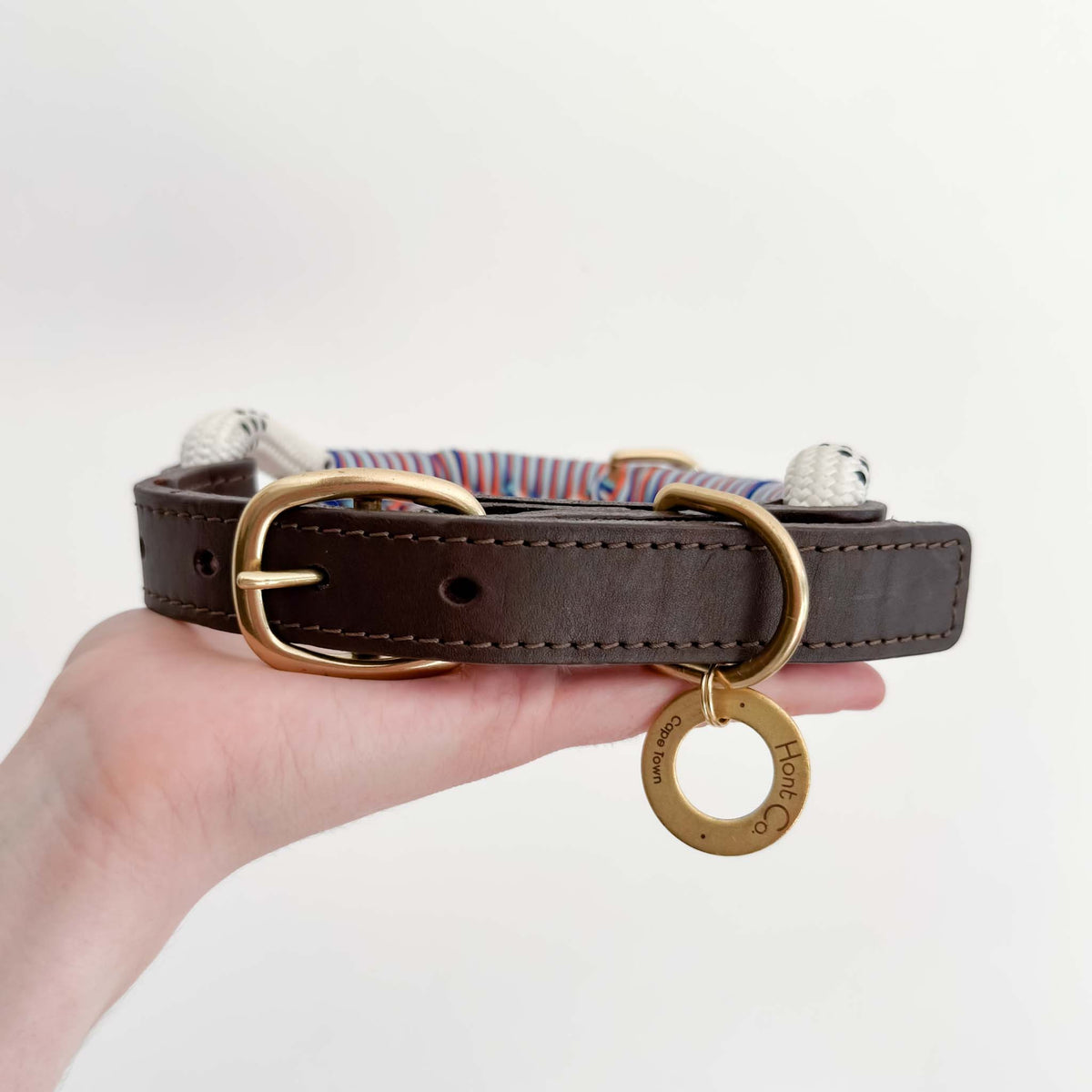 The Seapoint Social Collar — adjustable marine rope collar with brass hardware, handmade in Cape Town