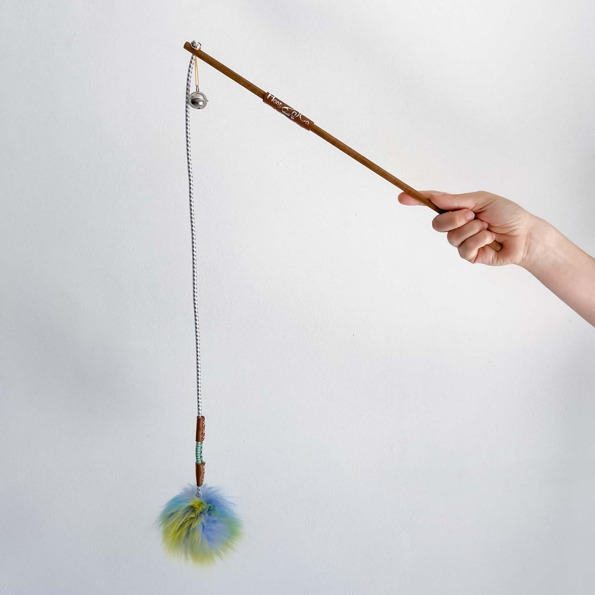 The Pounce Pom Blue handmade cat wand toy