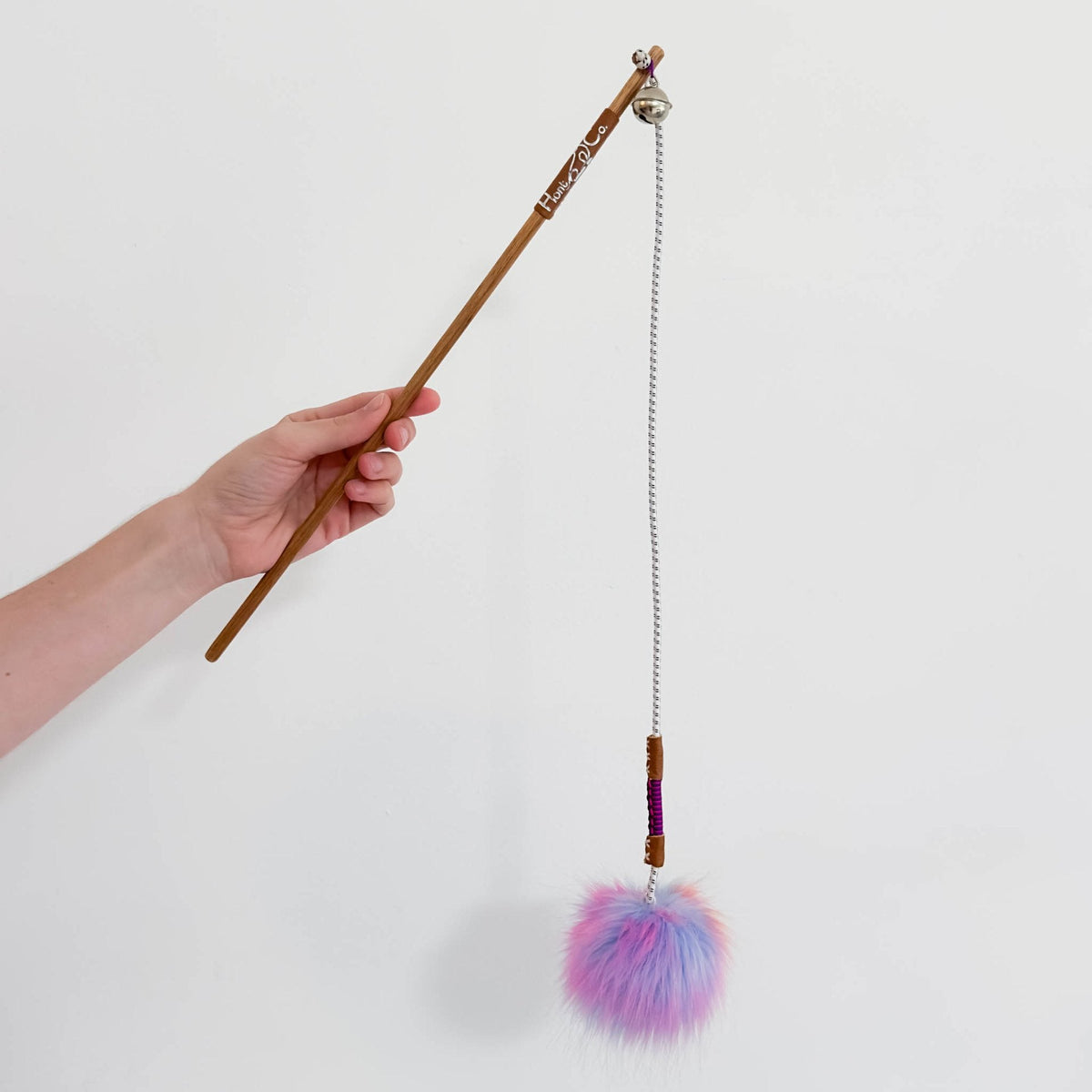 The Pounce Pom Pink handmade cat wand toy